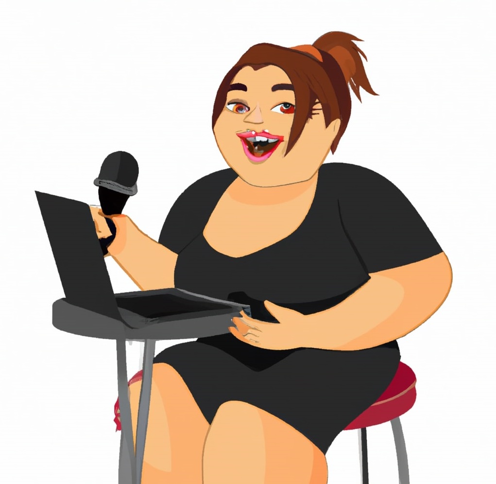A confident BBW performer smiling at the camera during a live webcam session.